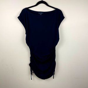 St. John Black Short Sleeve Tunic Cinched Blouse L